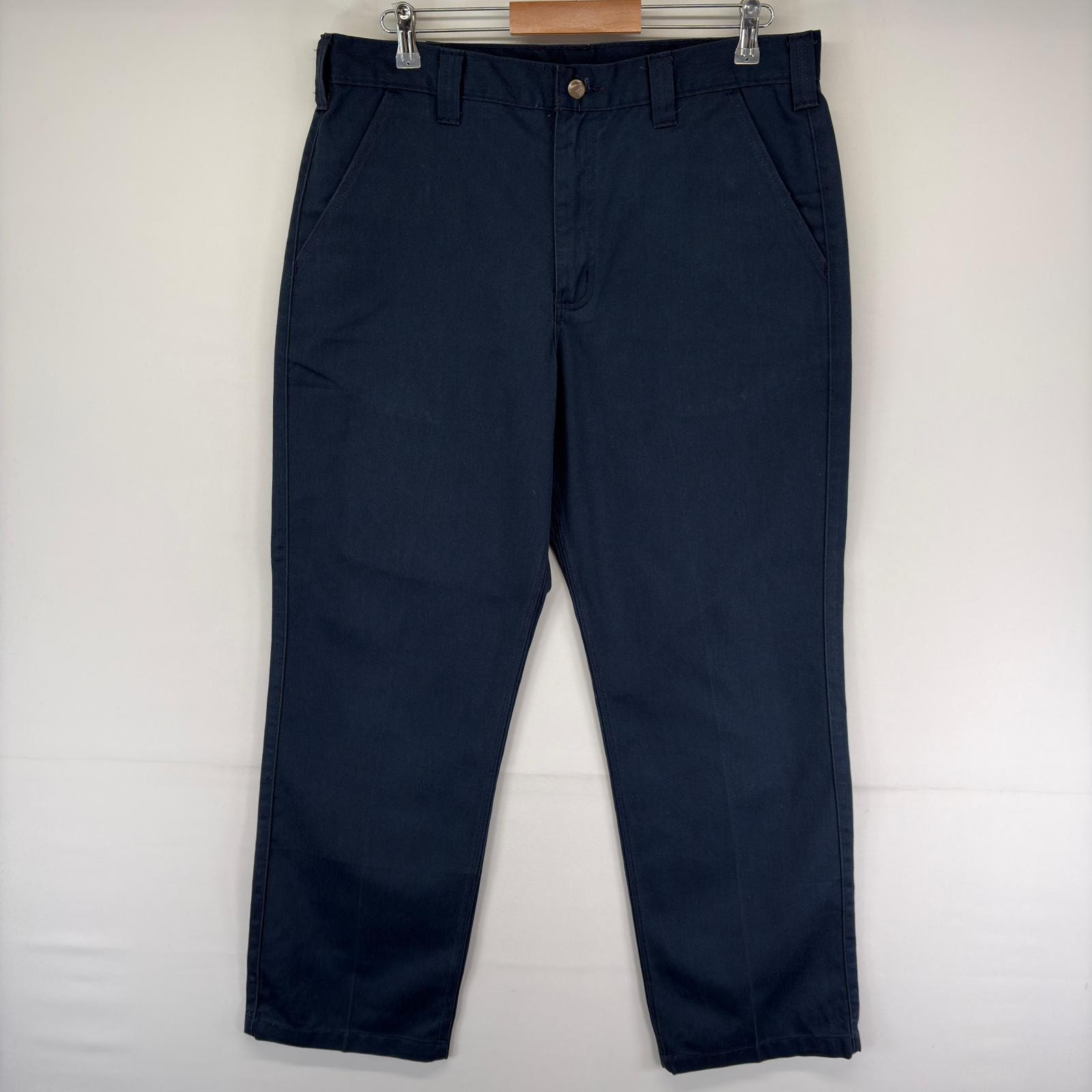 古着 カーハート Carhartt パンツ チノパン スラックス ワーク ワンポイント ジップフライ ワークパンツ w36 L32  ネイビー系 メンズ