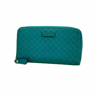 【6ke5527】グッチ 長財布 マイクログッチシマ 449391 レザー グリーン シャンパンゴールド金具【中古】レディース