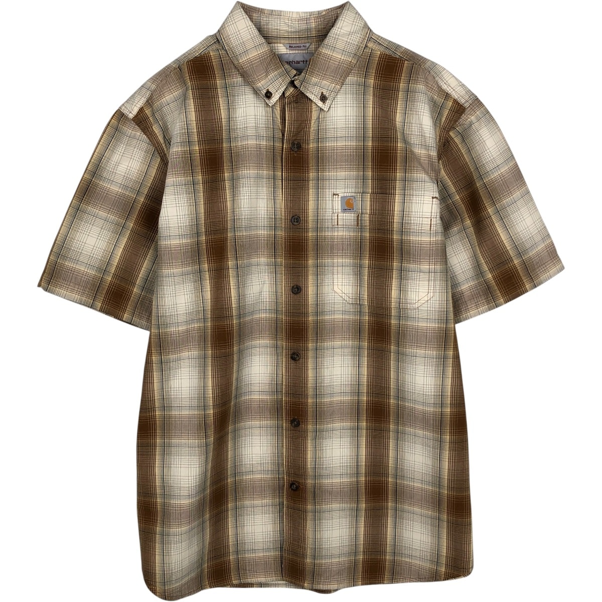 古着 カーハート Carhartt RELAXED FIT チェック柄 半袖 ワークシャツ メンズL相当 ボタンダウン/eaa632743
