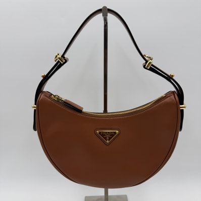 PRADA Arque Leather Shoulder Bag "Cognac"