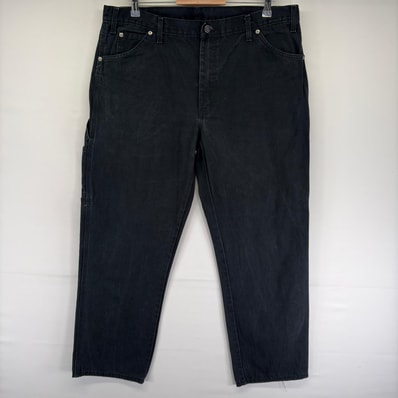 古着 ディッキーズ Dickies ダック パンツ ワンポイントロゴ ジッパーフライ ハンマーループ ペインター w38 L32 ブラック系 メンズ
