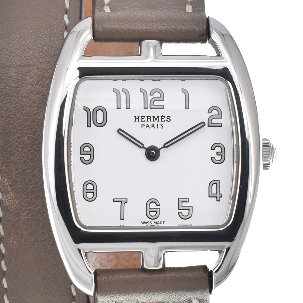 値下 エルメス HERMES CT1.210 ケープコッド トノー ドゥブルトゥール ホワイト クォーツ レディース 美品 腕時計 E#147027