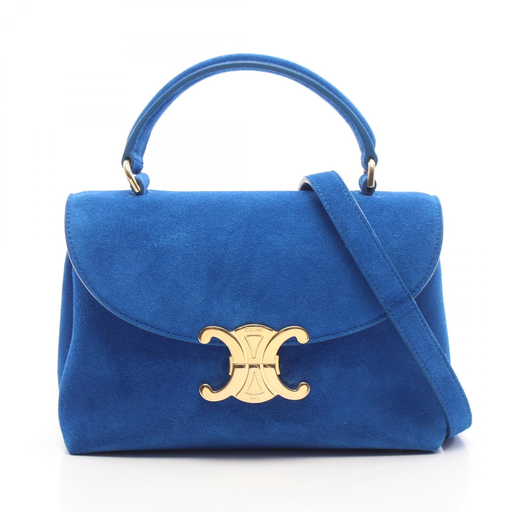 セリーヌ CELINE ティーン ニノ トリオンフ 2WAY ハンドバッグ バッグ スウェード レディース ブルー系 【中古】