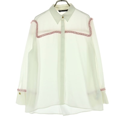 ZARA ザラ フリンジ 長袖 ブラウス M ホワイト ピンク