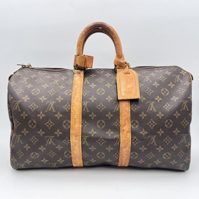 LOUIS VUITTON(ルイヴィトン)キーポル45 ヴィンテージ ボストンバッグ ハンドバッグ モノグラムキャンバス ブラウン ヌメ革 旅行用 メンズ レディース【中古】