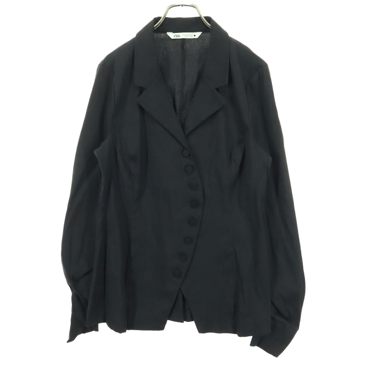 ZARA ザラ 長袖 リネン オープンカラーねじれ ジャケット XL ブラック