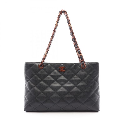 シャネル CHANEL マトラッセ ウッド調チェーン トートバッグ バッグ キャビアスキン(グレインドカーフ) レディース ブラック系 【中古】