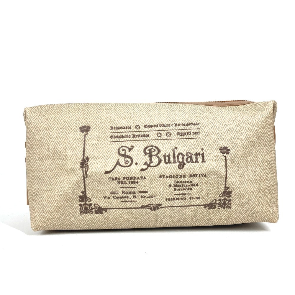 ブルガリ BVLGARI S.Bulgari ロゴ ポーチ セカンドバッグ レザー/PVC ベージュ