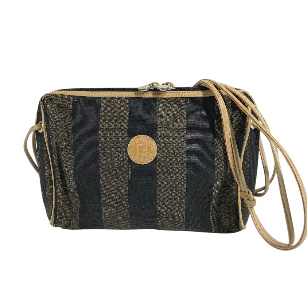 フェンディ FENDI ペカン ロゴ 肩掛け リラクシング   mini ミニ ショルダーバッグ レザー/キャンバス ブラウン
