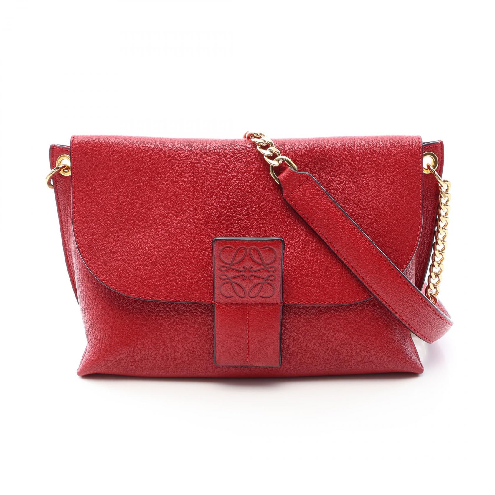 ロエベ LOEWE アベニュー アナグラム ショルダーバッグ バッグ レザー レディース レッド系 【中古】