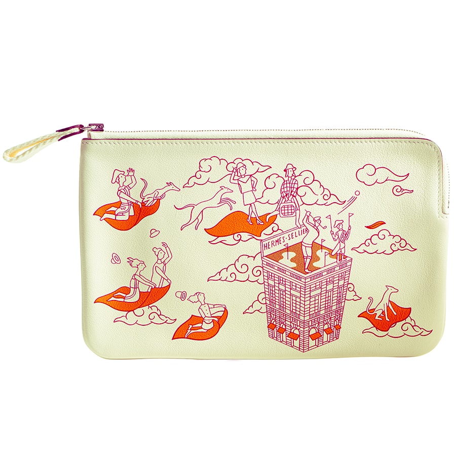 HERMES エルメス 《カレ・ポケット》 ロング ポーチ ベージュ オレンジ Z刻印(2021年)【中古】