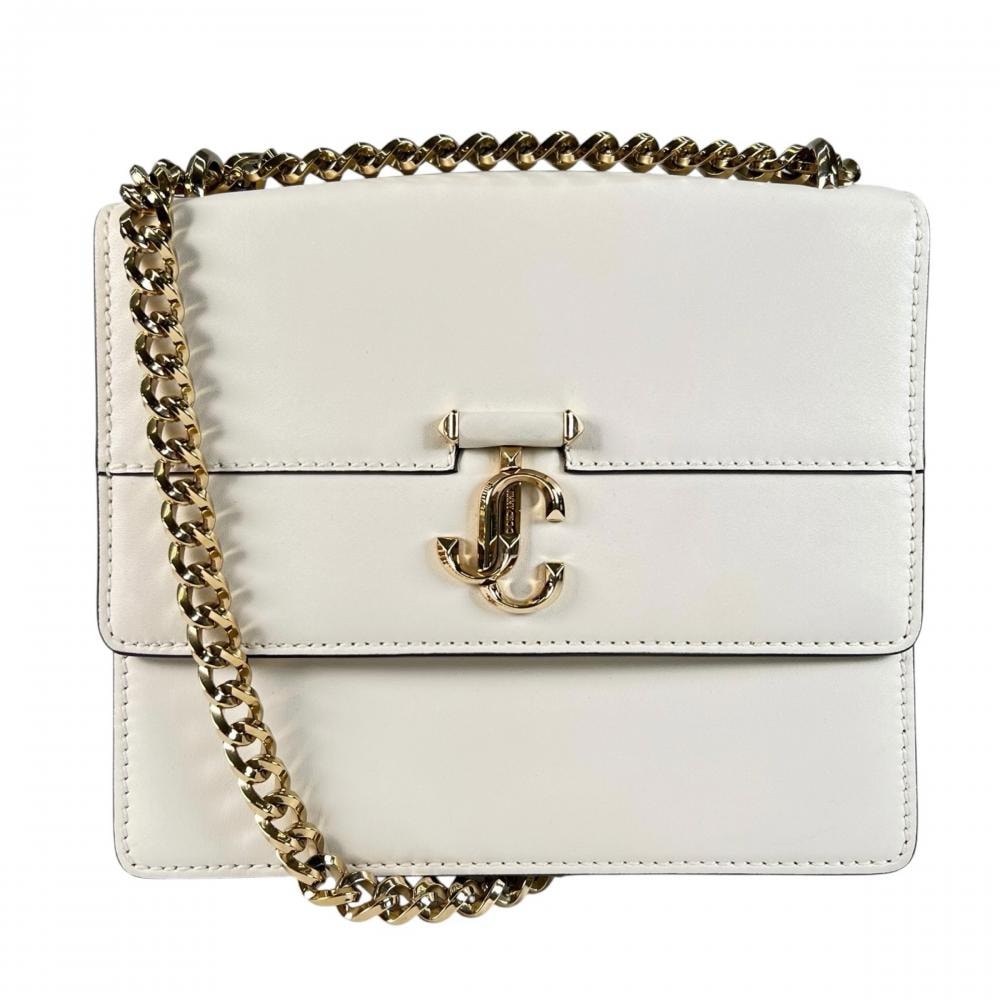 JIMMY CHOO ジミーチュウ ショルダーバッグ ヴァレンヌ チェーンショルダー 斜め掛け レザー    ホワイト 白 ゴールド金具 レディース【中古品】