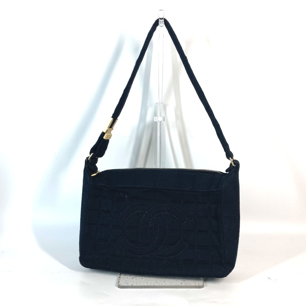 シャネル CHANEL ロゴ チョコバー CC ココマーク キルティング ヴィンテージ カバン アクセサリーポーチ 肩掛け ショルダーバッグ ジャージ ブラック