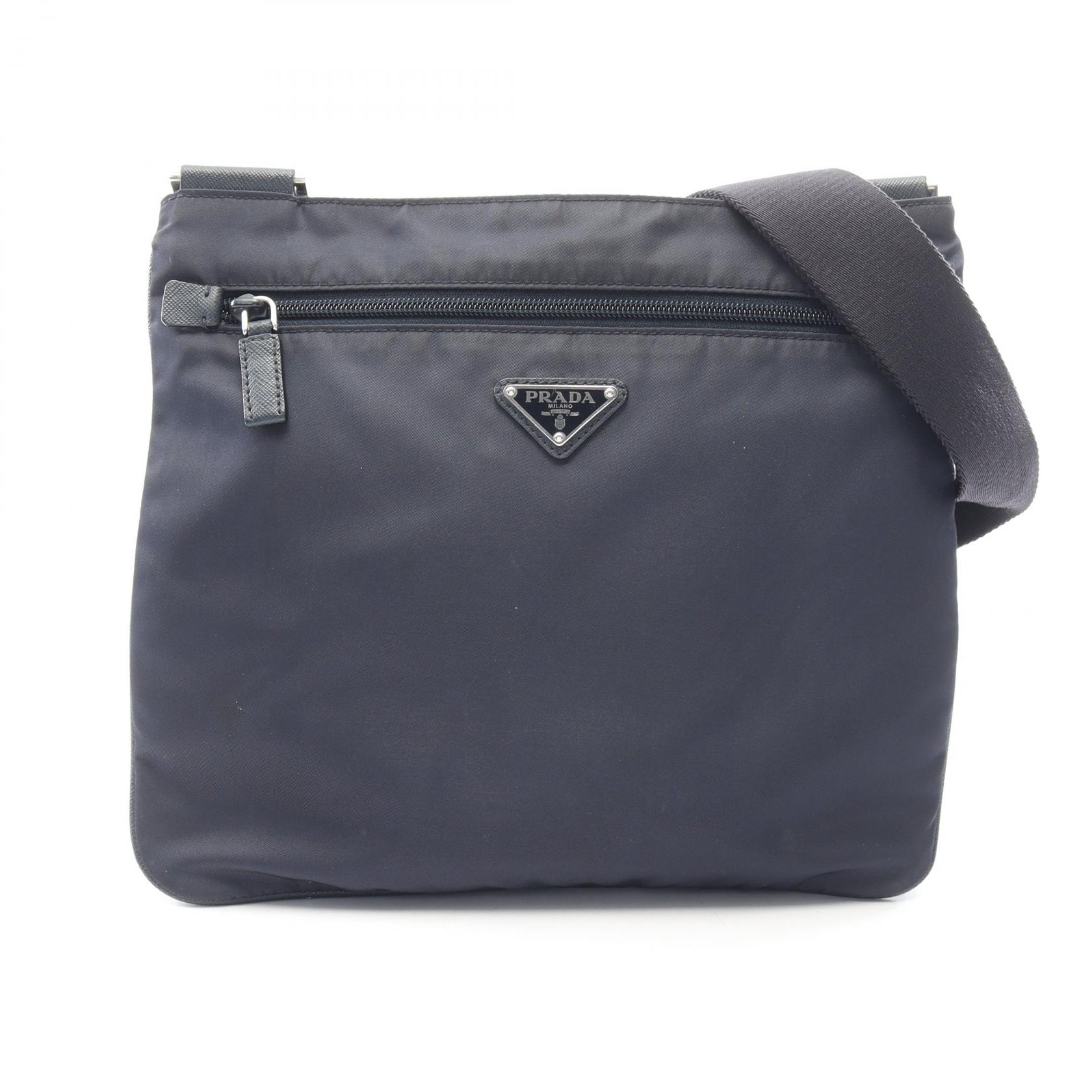 プラダ PRADA トライアングルロゴ ショルダーバッグ バッグ ナイロン サフィアーノレザー レディース ネイビー系 2VH251 【中古】