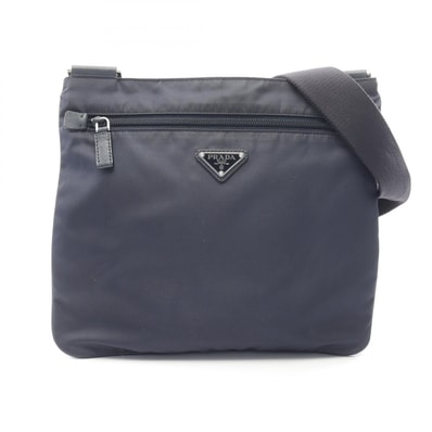 プラダ PRADA トライアングルロゴ ショルダーバッグ バッグ ナイロン サフィアーノレザー レディース ネイビー系 2VH251 【中古】