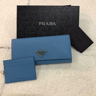 PRADA Saffiano Logo Wallet "Blue"