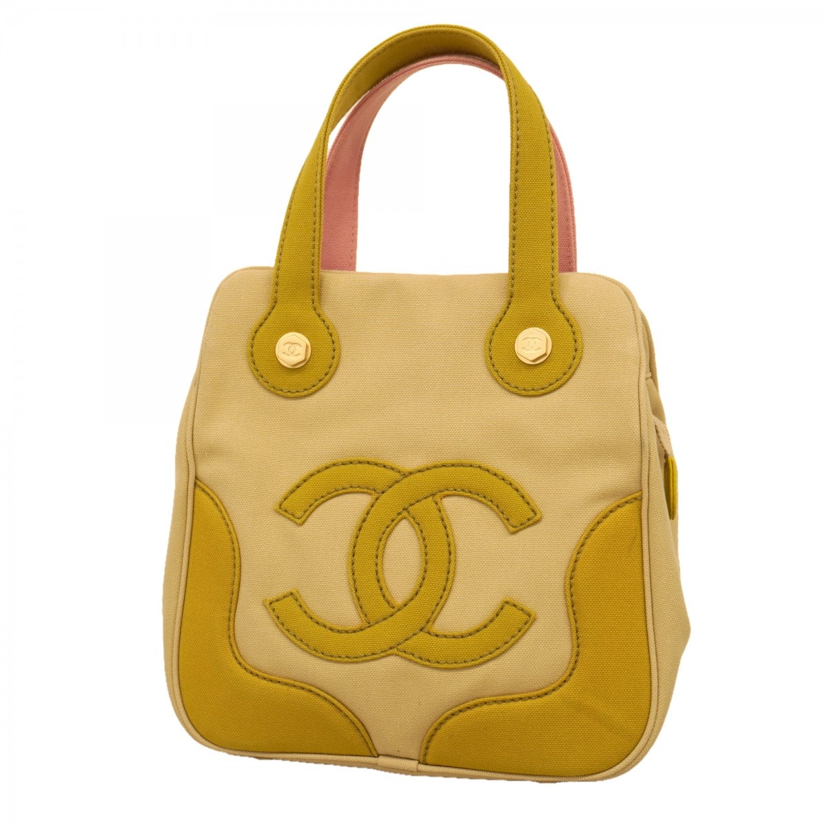 【6cd5127-k】シャネル ハンドバッグ マシュマロ キャンバス ベージュ グリーン ピンク シャンパンゴールド金具【中古】レディース