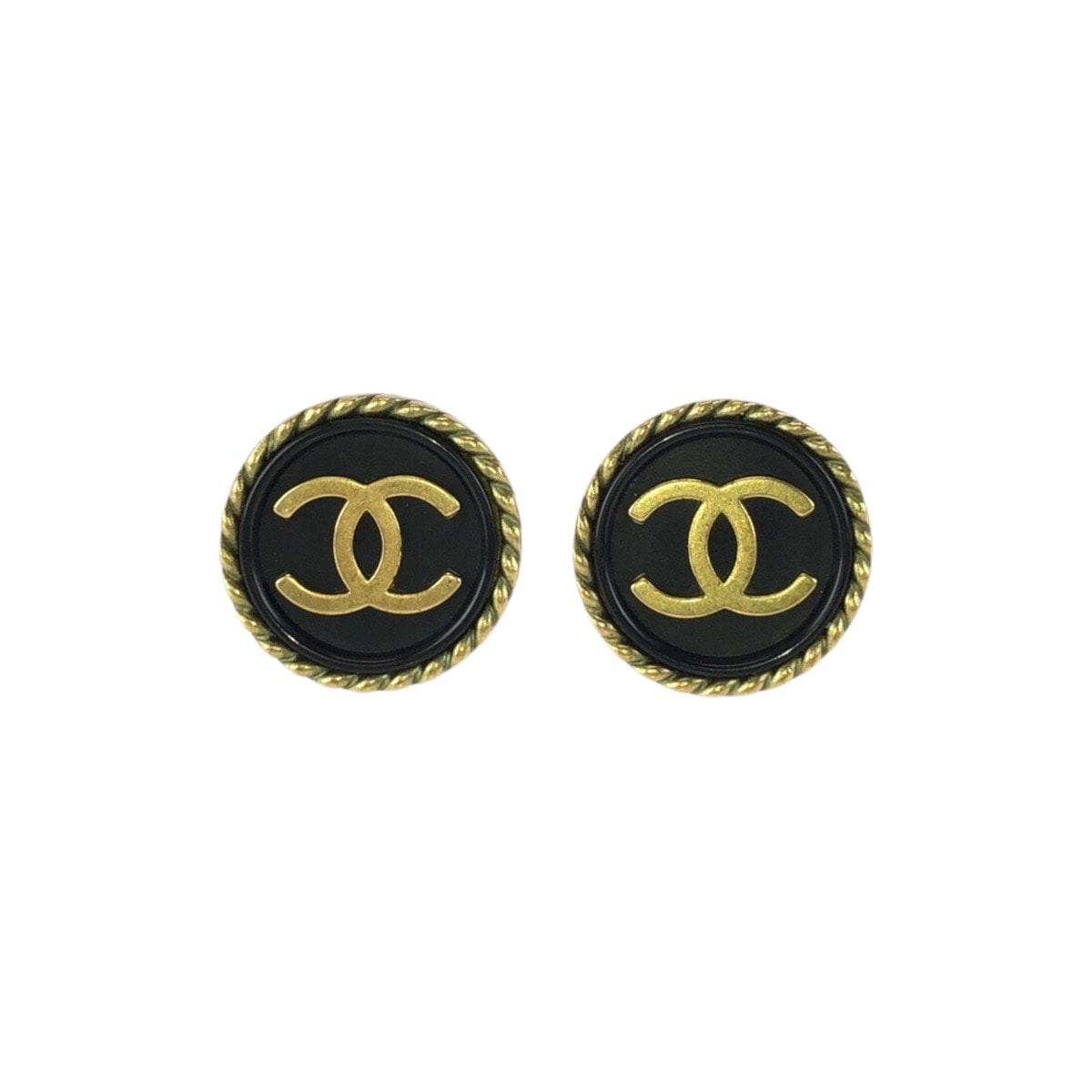 美品 CHANEL シャネル ヴィンテージ ココマーク ブラック 黒 ゴールド金具 メッキ イヤリング 94 A刻印 602474 【中古】