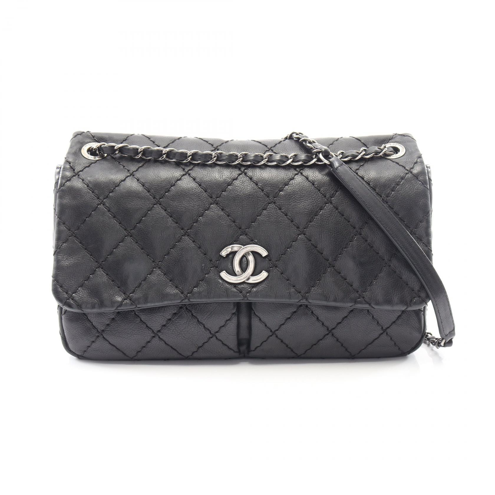 シャネル CHANEL ワイルドステッチ ショルダーバッグ バッグ レザー レディース ブラック系 【中古】