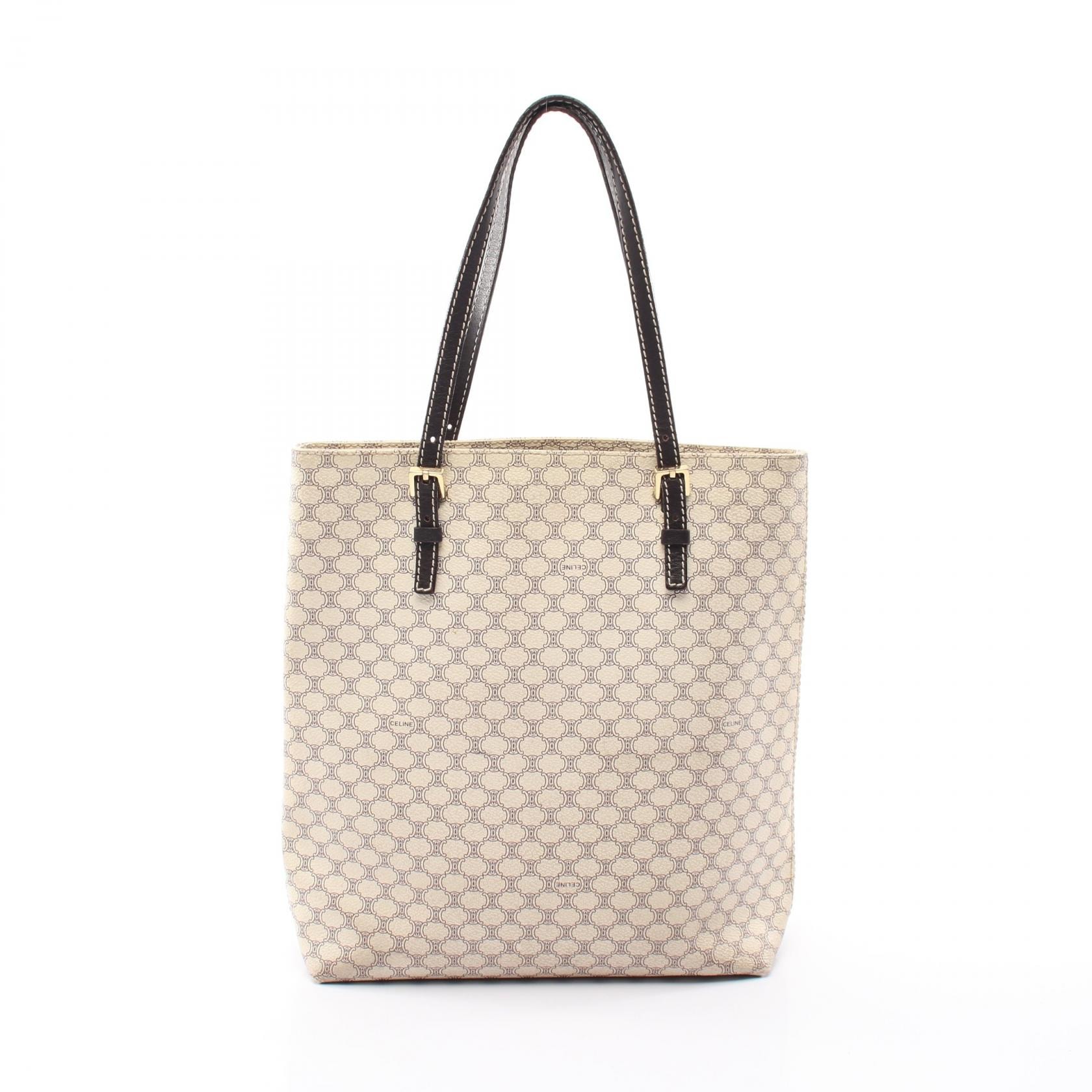 セリーヌ CELINE マカダム トートバッグ バッグ PVCコーティングキャンバス レザー レディース ホワイト系 / ブラック系 【中古】