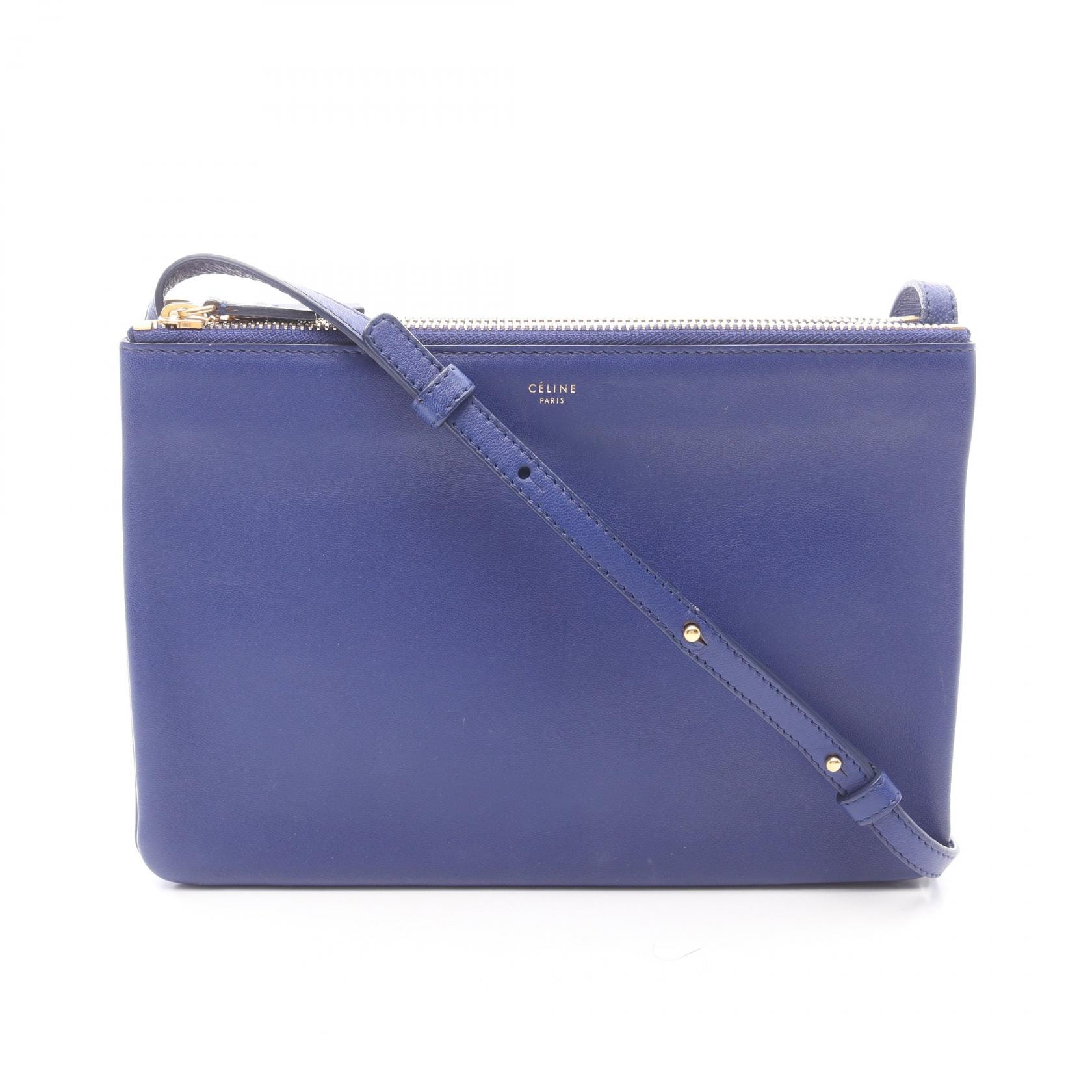 セリーヌ CELINE TRIO LARGE トリオ ラージ ショルダーバッグ バッグ レザー レディース ブルー系 171453 【中古】