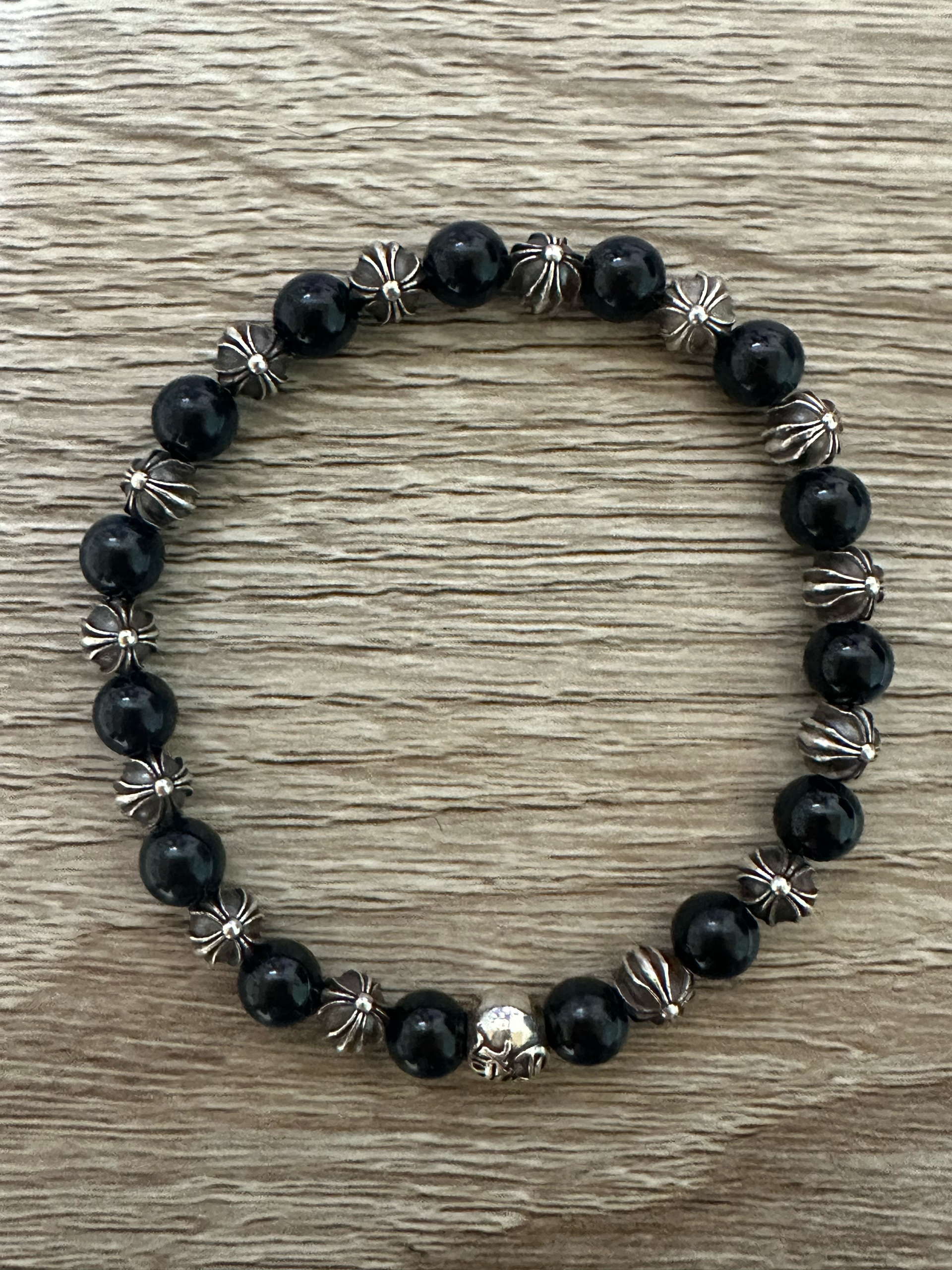 Chrome Hearts 6mm Bead Bead 17 Cross Ball Onyx Bead Bracelet "Black"