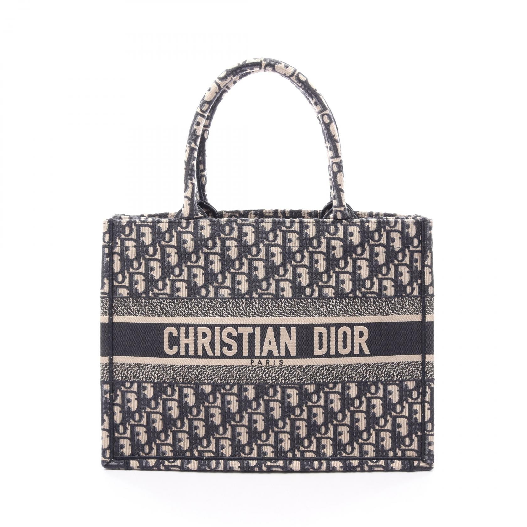 ディオール Dior BOOK TOTE ブックトート ミディアム オブリークエンブロイダリー トートバッグ バッグ キャンバス レディース ネイビー系 M1296ZRIW_M828 【中古】