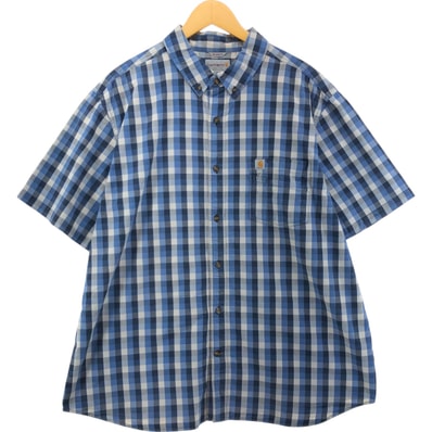古着 カーハート Carhartt RELAXED FIT チェック柄 ボタンダウン 半袖 ワークシャツ メンズXXL相当/eaa564068