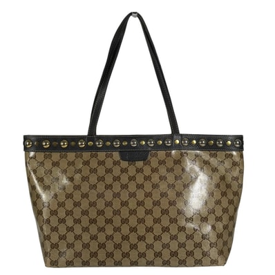 グッチ GUCCI ロゴ スタッズ 336667 GGクリスタル トートバッグ カバン 肩掛け ショルダーバッグ レザー/コーティングキャンバス ベージュ