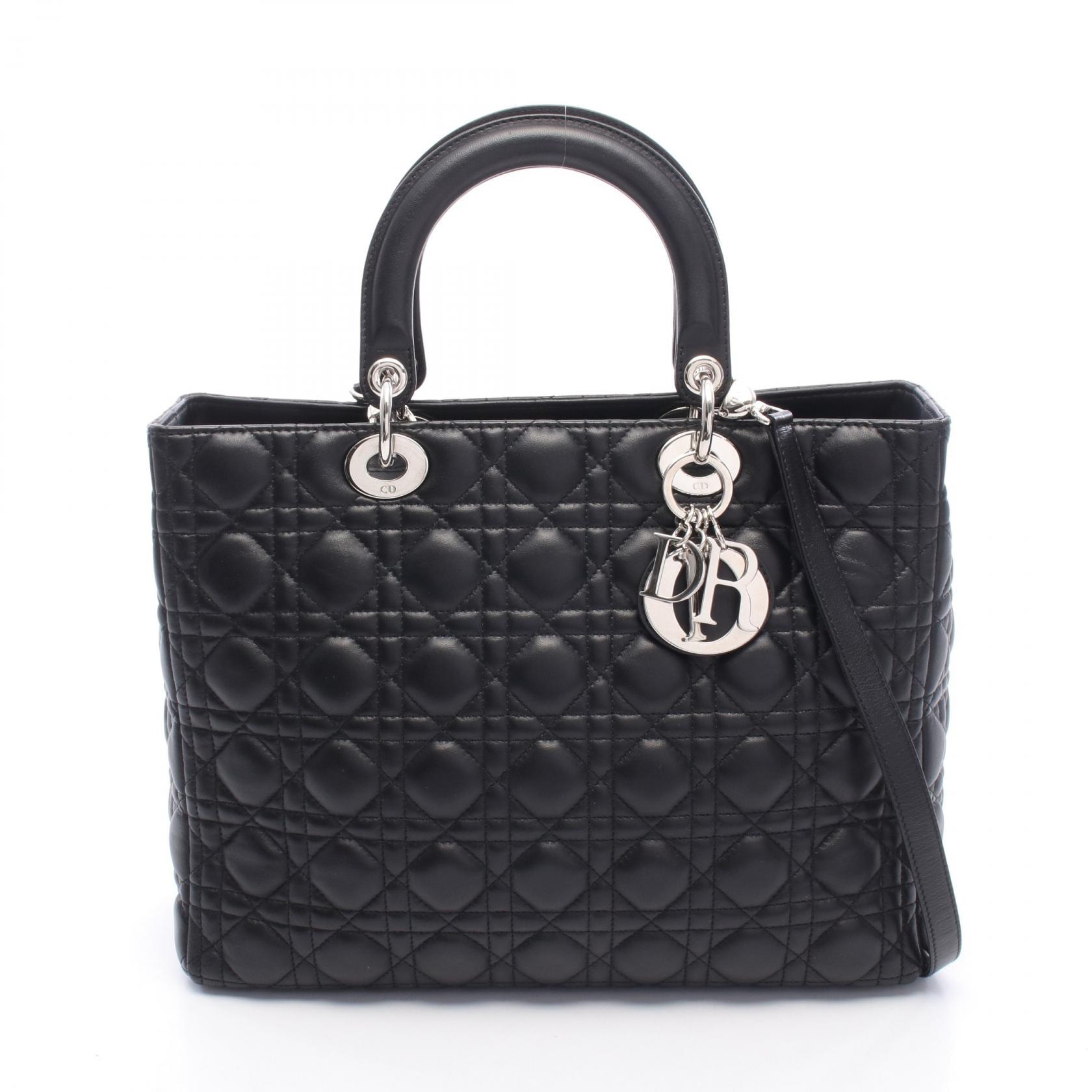 ディオール Dior レディディオール ラージ カナージュ 2WAY ハンドバッグ バッグ レザー レディース ブラック系 【中古】