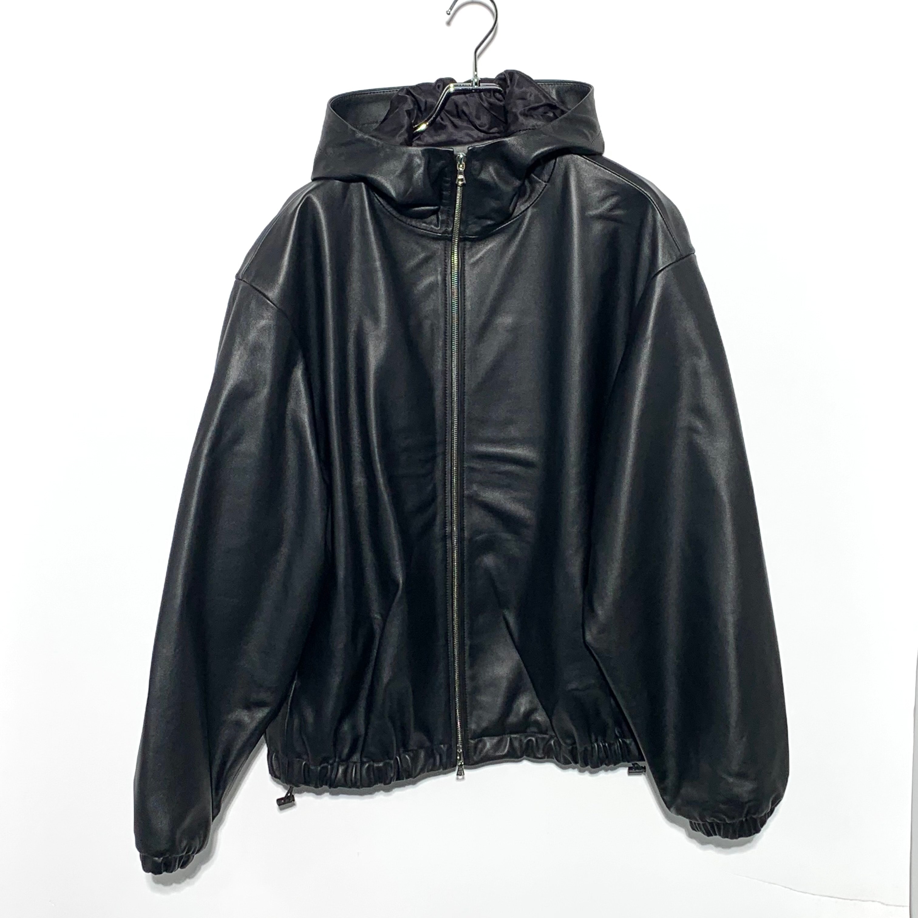ssstein Leather Hooded Short Jacket "Black"