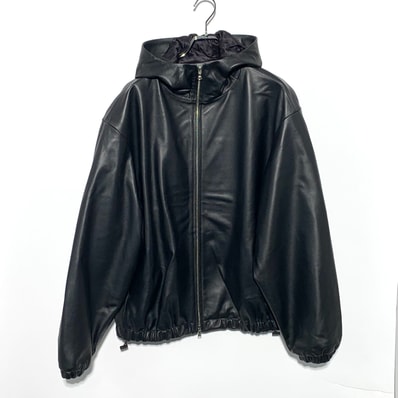 ssstein Leather Hooded Short Jacket "Black"