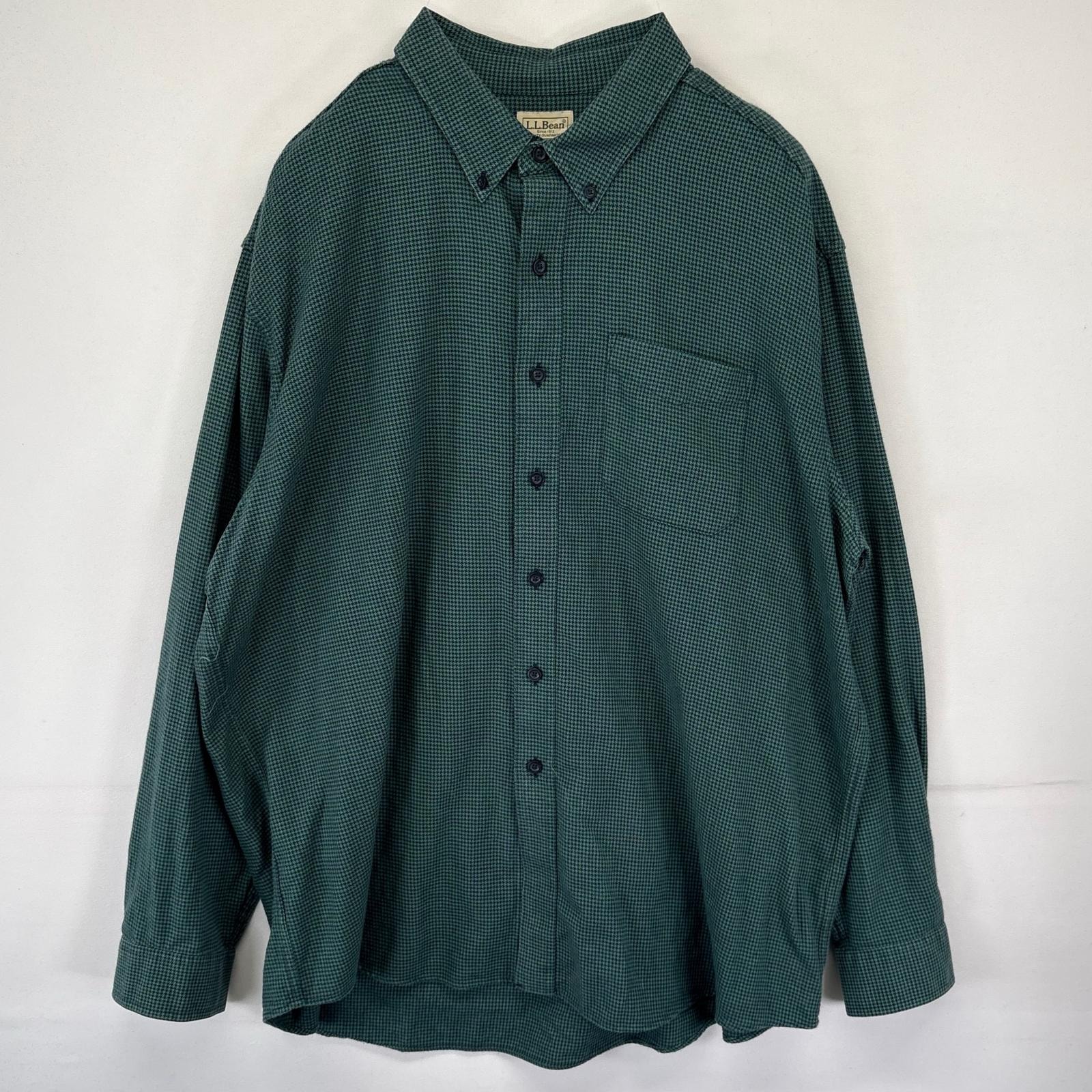 古着 エルエルビーン L.L.Bean 長袖シャツ ボタンダウン 千鳥格子柄 ネルシャツ チェック 大きいサイズ 2XL  グリーン メンズ
