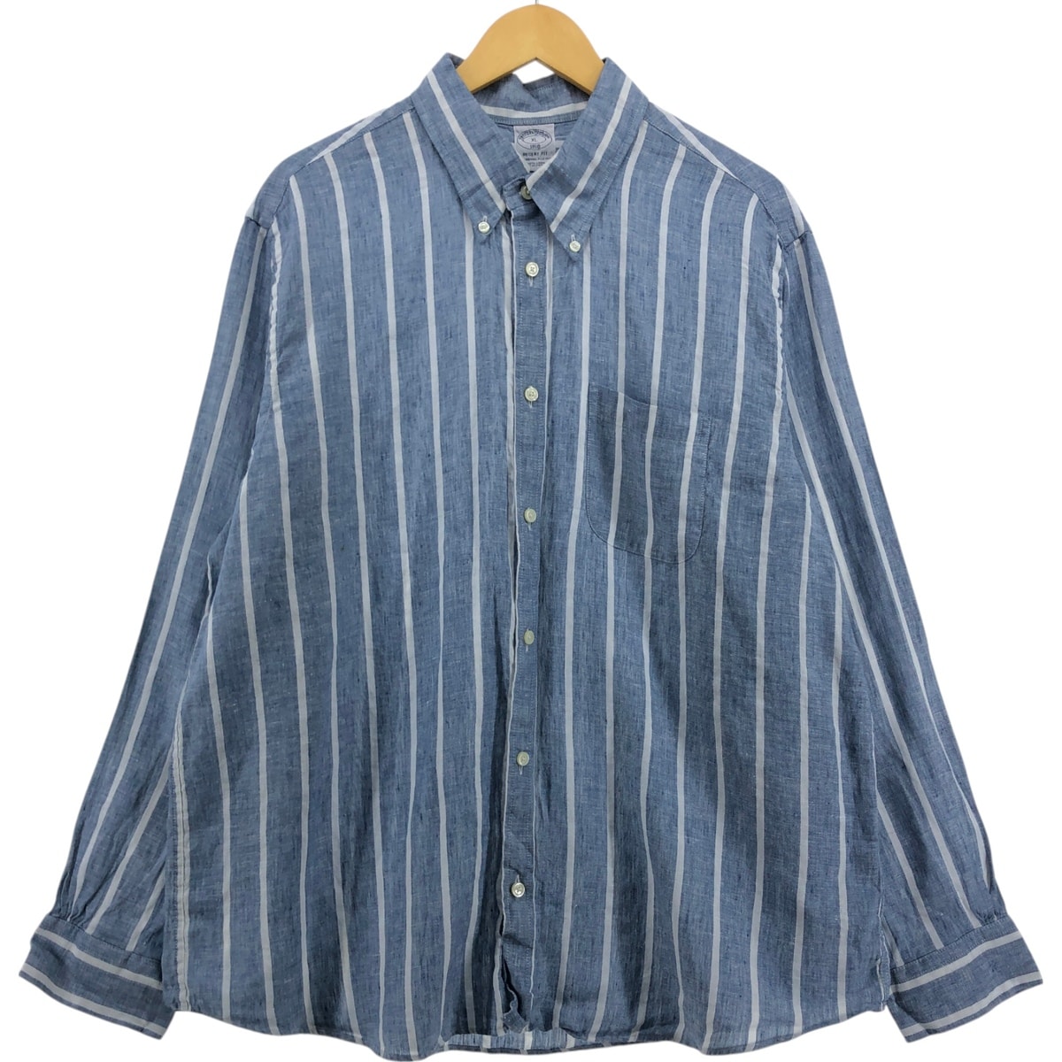 古着 ブルックスブラザーズ Brooks Brothers 1818 REGENT FIT ストライプ柄 長袖 リネン ボタンダウンシャツ メンズXL相当/eaa561013
