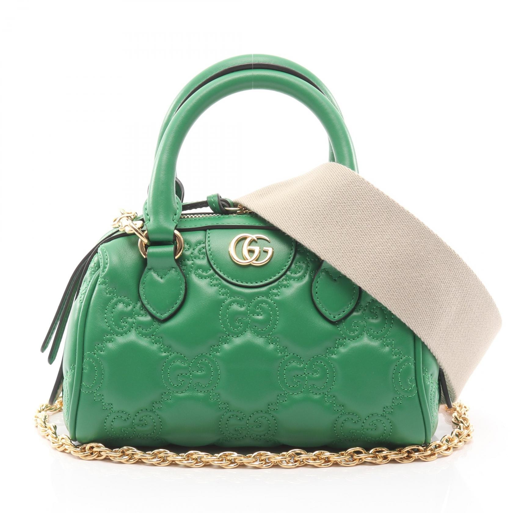 グッチ GUCCI GGマトラッセ ハンドバッグ バッグ レザー レディース グリーン系 702251 【中古】