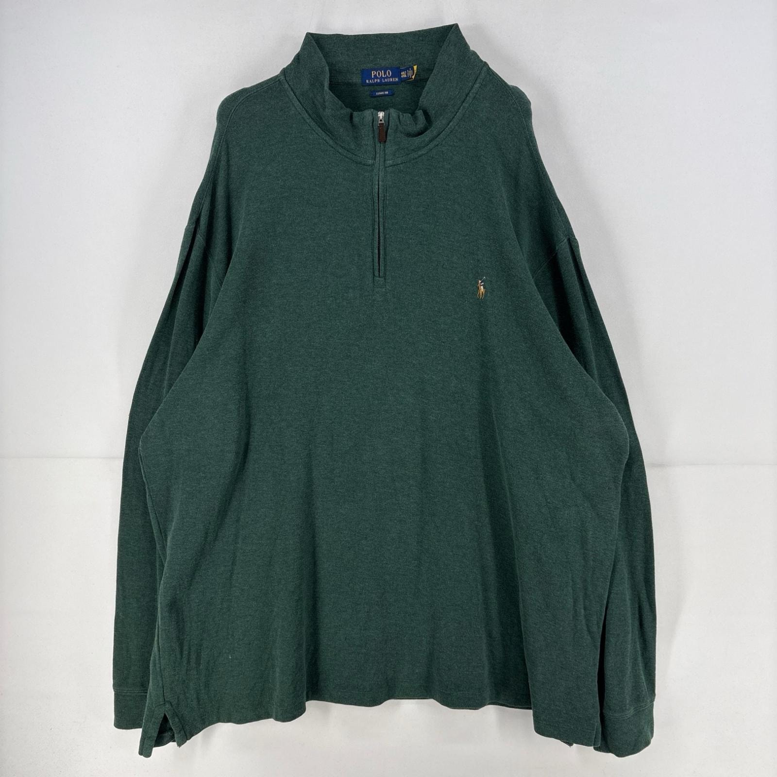 古着 ポロ・ラルフローレン POLO RALPH LAUREN スウェット ニット ロゴ ハーフジップ トレーナー 大きいサイズ 4XL  グリーン メンズ