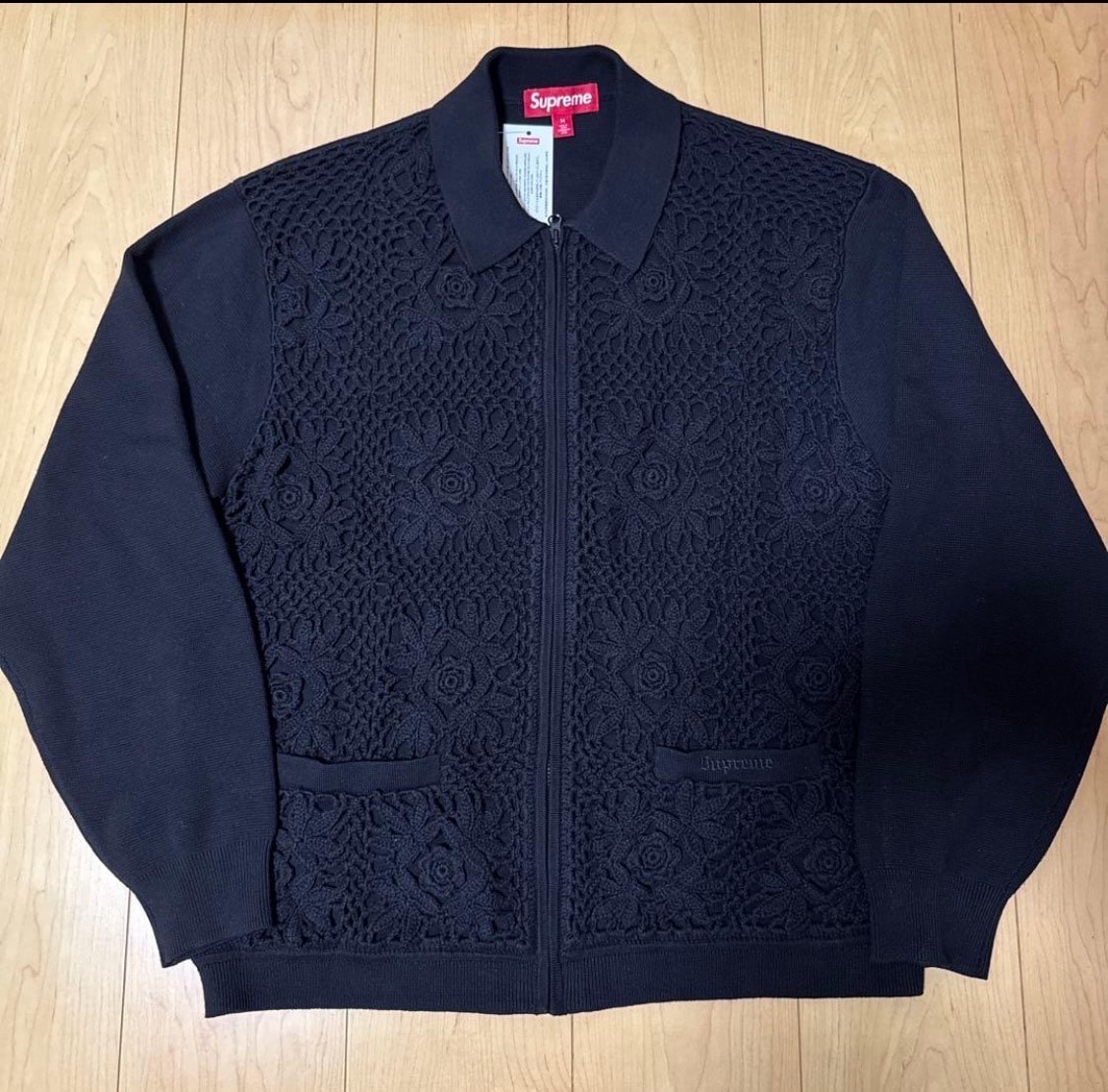 シュプリーム クロシェ ジップアップ カーディガン "ブラック"