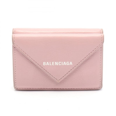 バレンシアガ BALENCIAGA ペーパーミニウォレット 三つ折り財布 財布 レザー レディース ピンク系 391446 【中古】