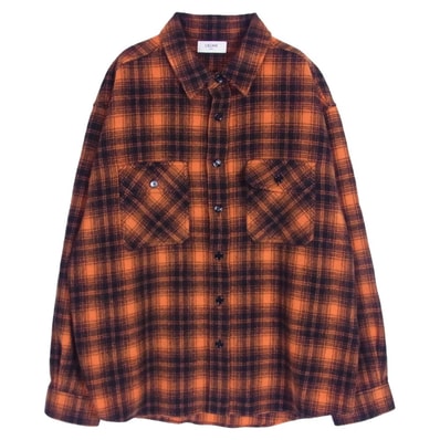 CELINE セリーヌ 長袖シャツ 22SS 2c574073q Loose Shirt in Checked Wool ウール チェック ルーズ 長袖 シャツ オレンジ系 41【中古】