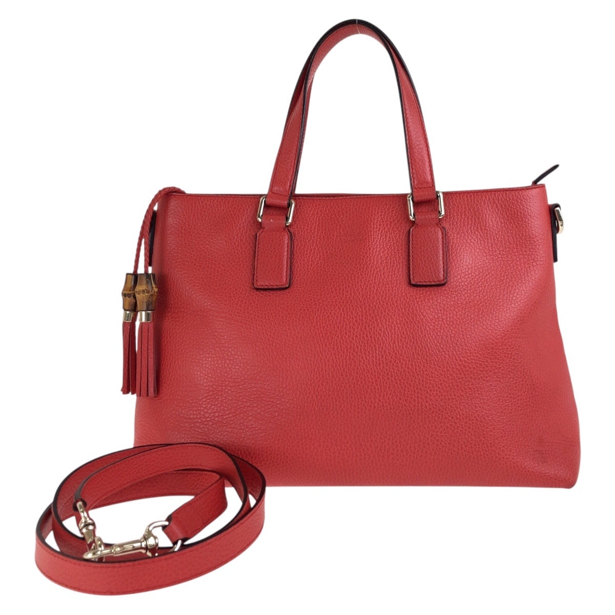 美品 GUCCI グッチ バンブー タッセル レッド ゴールド金具 レザー トートバッグ ショルダーバッグ 2way 503807 【中古】