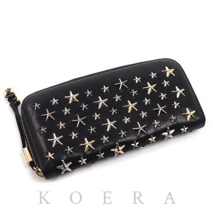 JIMMY CHOO ジミーチュウ FILIPA スタースタッズ 長財布 ラウンドファスナー ブラック ユニセックス【中古】