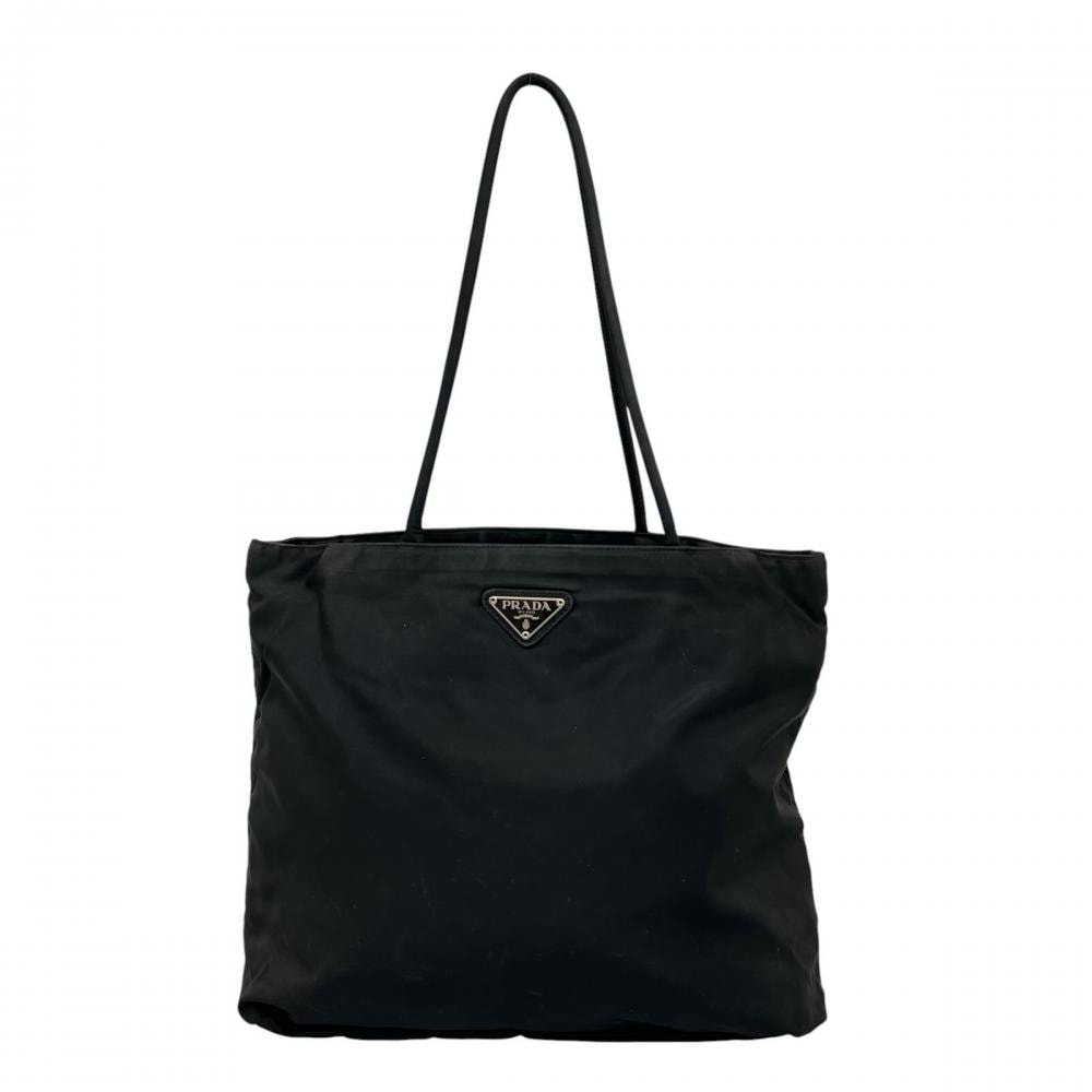 PRADA プラダ トートバッグ テスート 三角ロゴプレート 肩掛け B4681 ナイロン    ブラック 黒 シルバー金具 レディース【中古品】