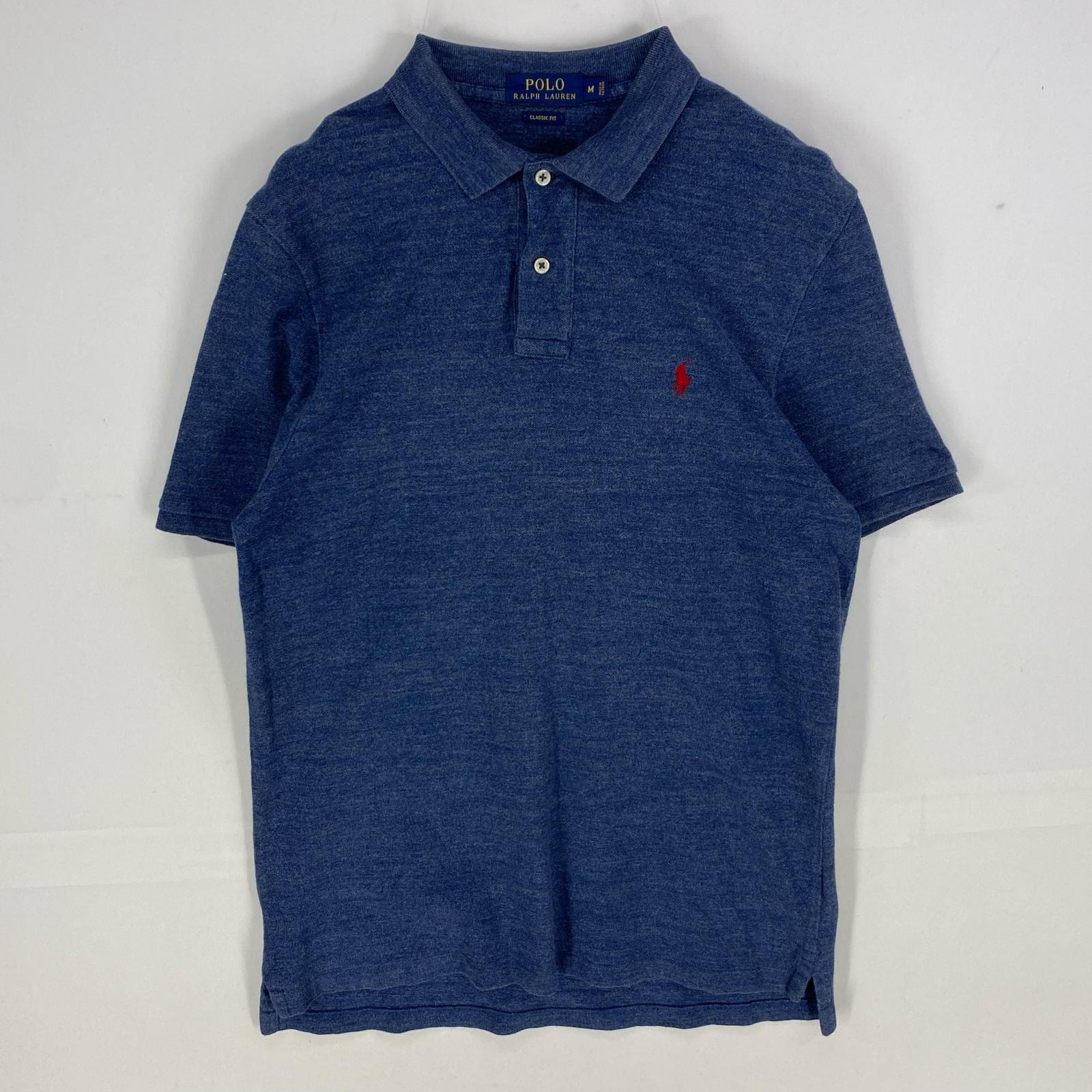 古着 ポロ・ラルフローレン POLO RALPH LAUREN 鹿の子 半袖シャツ ワンポイント ポロシャツ ショートスリーブ M  ブルー系 メンズ