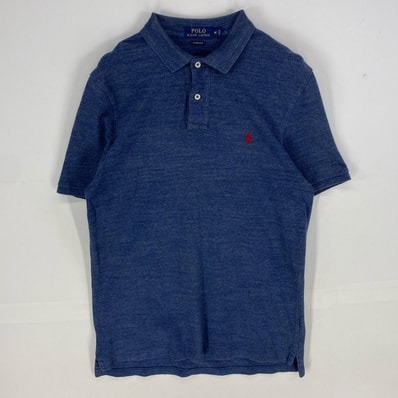 古着 ポロ・ラルフローレン POLO RALPH LAUREN 鹿の子 半袖シャツ ワンポイント ポロシャツ ショートスリーブ M ブルー系 メンズ