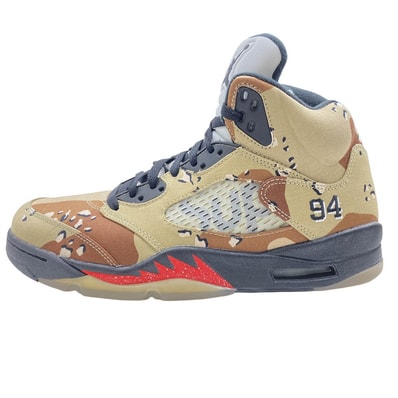 Supreme シュプリーム スニーカー 15AW 824371-201 × Nike Air Jordan 5 Retro 【フェイクバスターズ鑑定済】ナイキ エアジョーダン5 デザートカモ ハイカット スニーカー 27.5cm【新古品】【未使用】【中古】