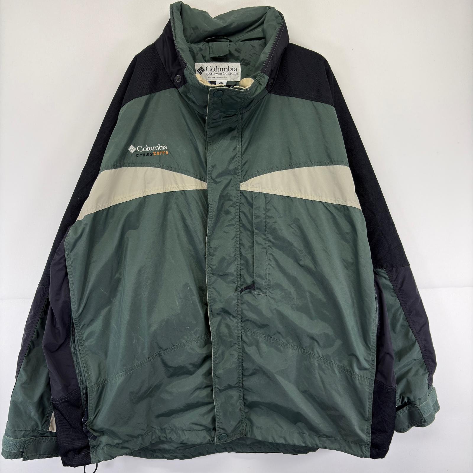 古着 コロンビア Columbia ジャケット マウンテン 大きいサイズ ワンポイント ナイロン 2XL  グリーン メンズ