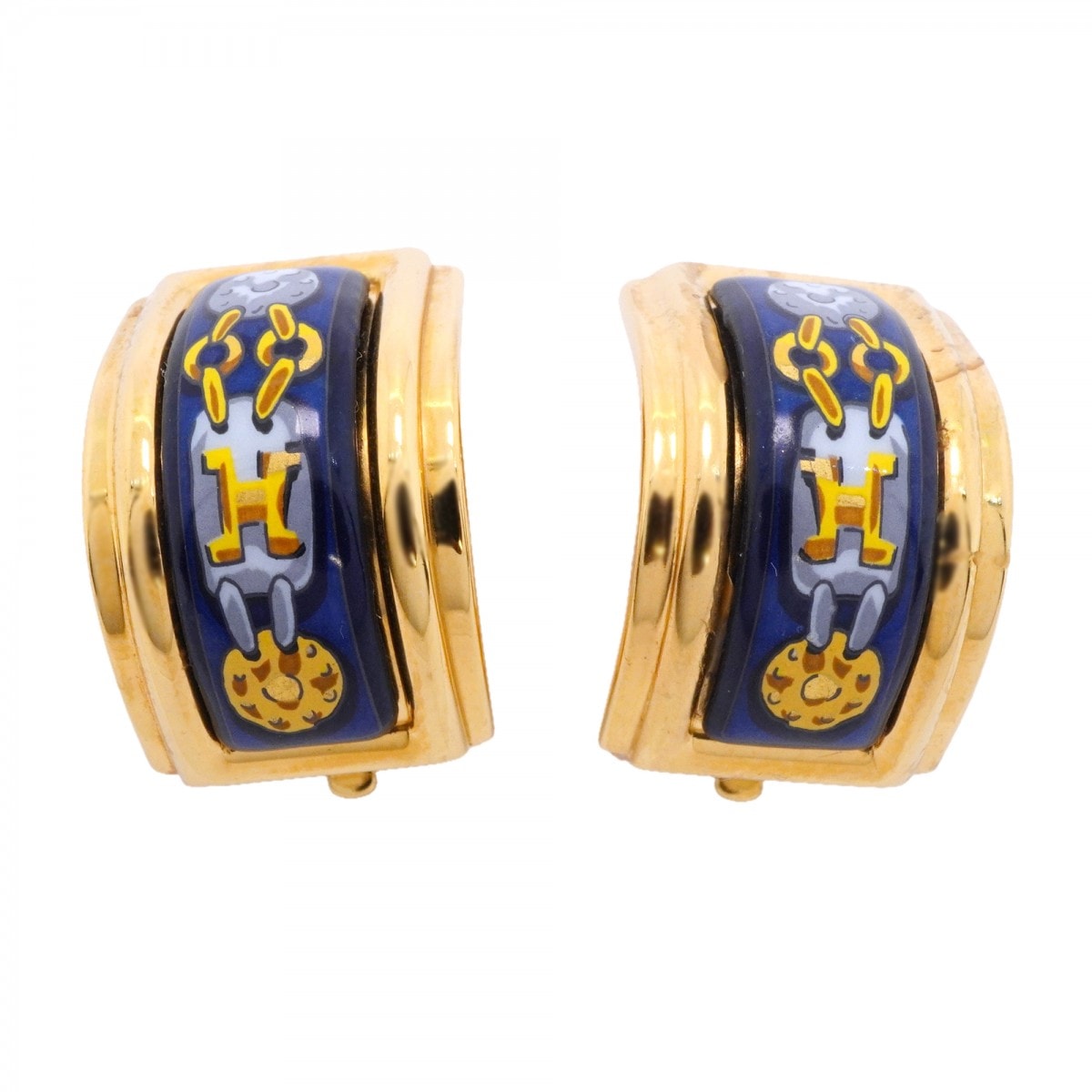 【6jfb0838-k】エルメス イヤリング エマイユ GPメッキ 七宝焼き ゴールド ブルー マルチカラー【中古】レディース