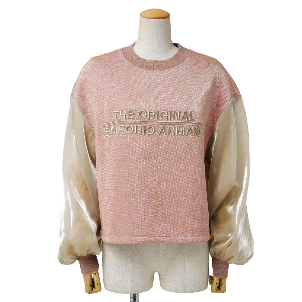 ■美品■Emporio Armani エンポリオ・アルマーニ カットソー サイズ42 異素材切替 シフォンスリーブ ラメ 長袖 ブランド古着【中古】20260902/RB0797
