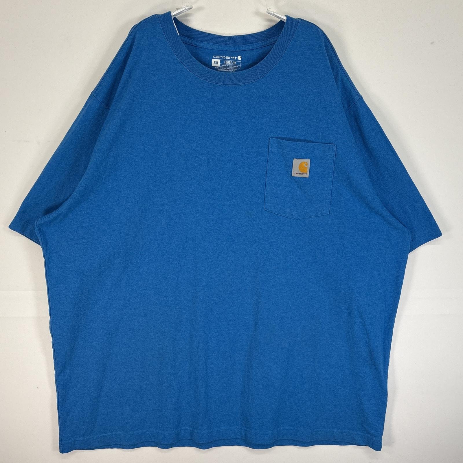 古着 カーハート Carhartt 半袖Tシャツ ワンポイント ロゴ 大きいサイズ 肉厚 クルーネック 2XL ブルー 無地 メンズ