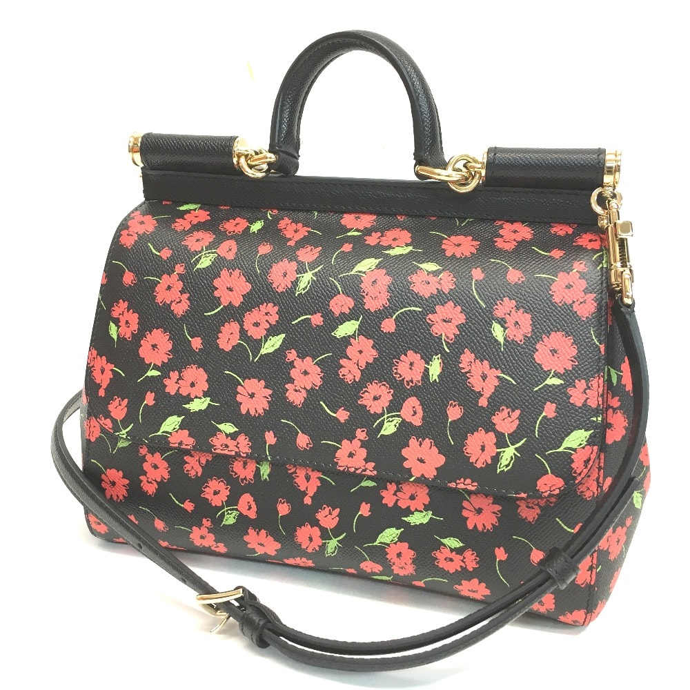ドルチェアンドガッバーナ DOLCE&GABBANA シシリー フラワー 花柄 カバン 2WAYバッグ ハンドバッグ バッグ ショルダーバッグ レザー ブラック×レッド×グリーン 未使用